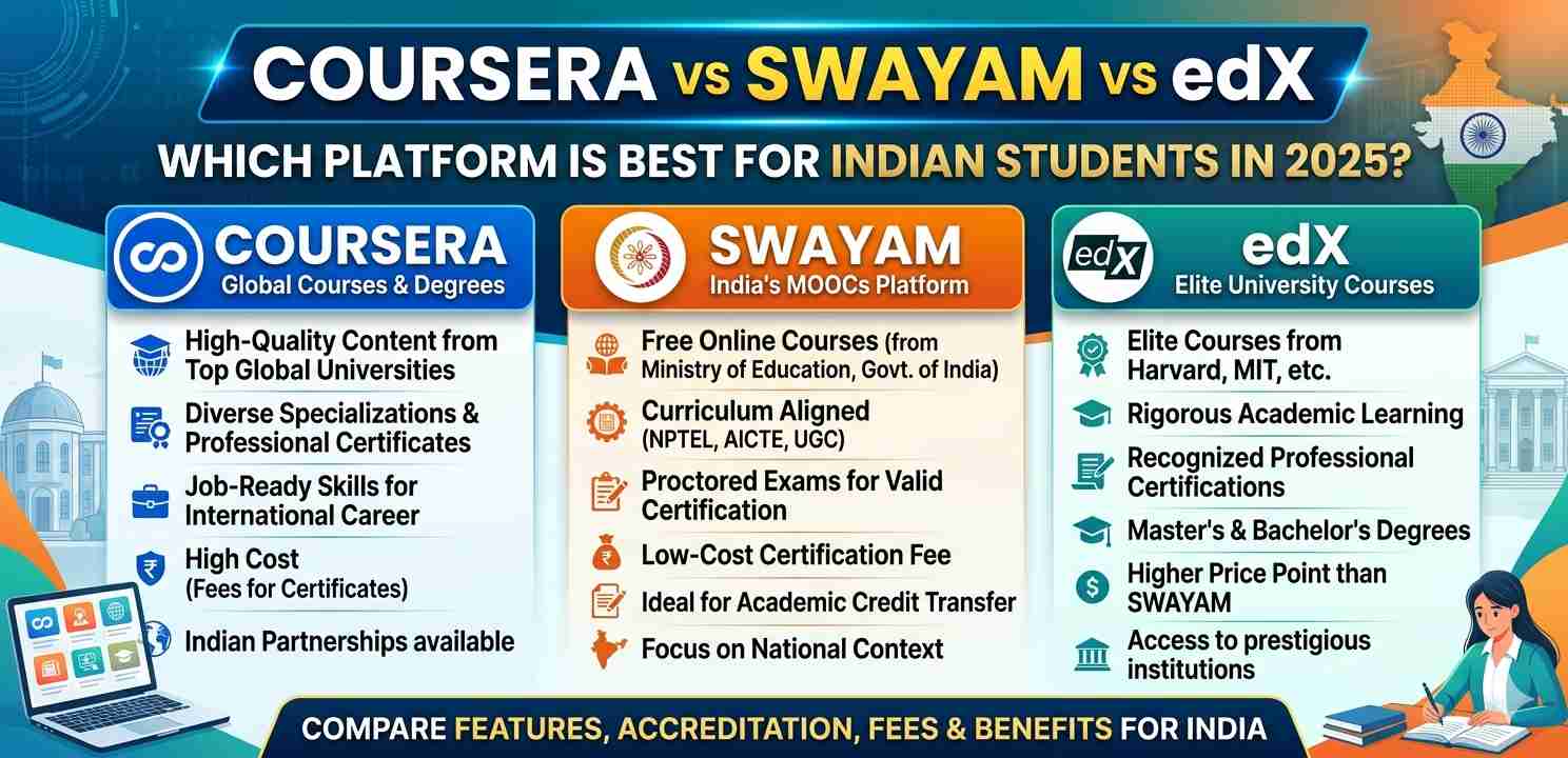 Coursera vs SWAYAM vs edX: Which is the Best Online Learning Platform for Indian Students in 2025?