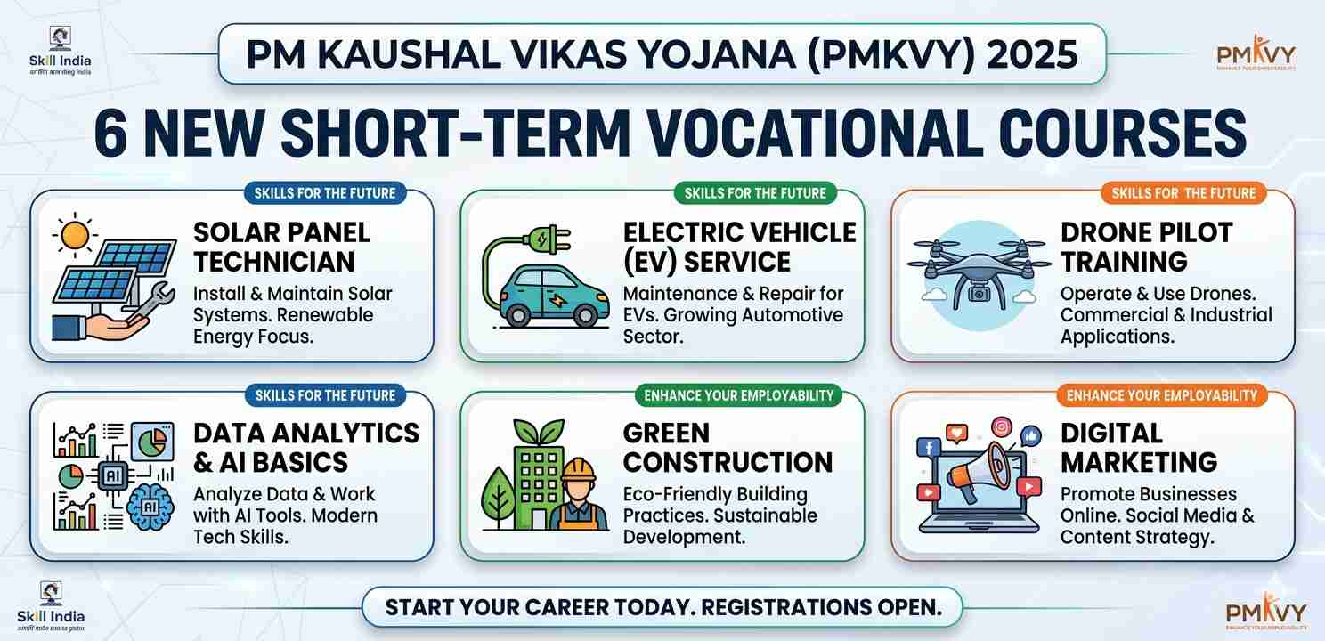 6 New Short-Term Vocational Courses Under PM Kaushal Vikas Yojana 2025: Complete Guide to High-Demand Career Opportunities