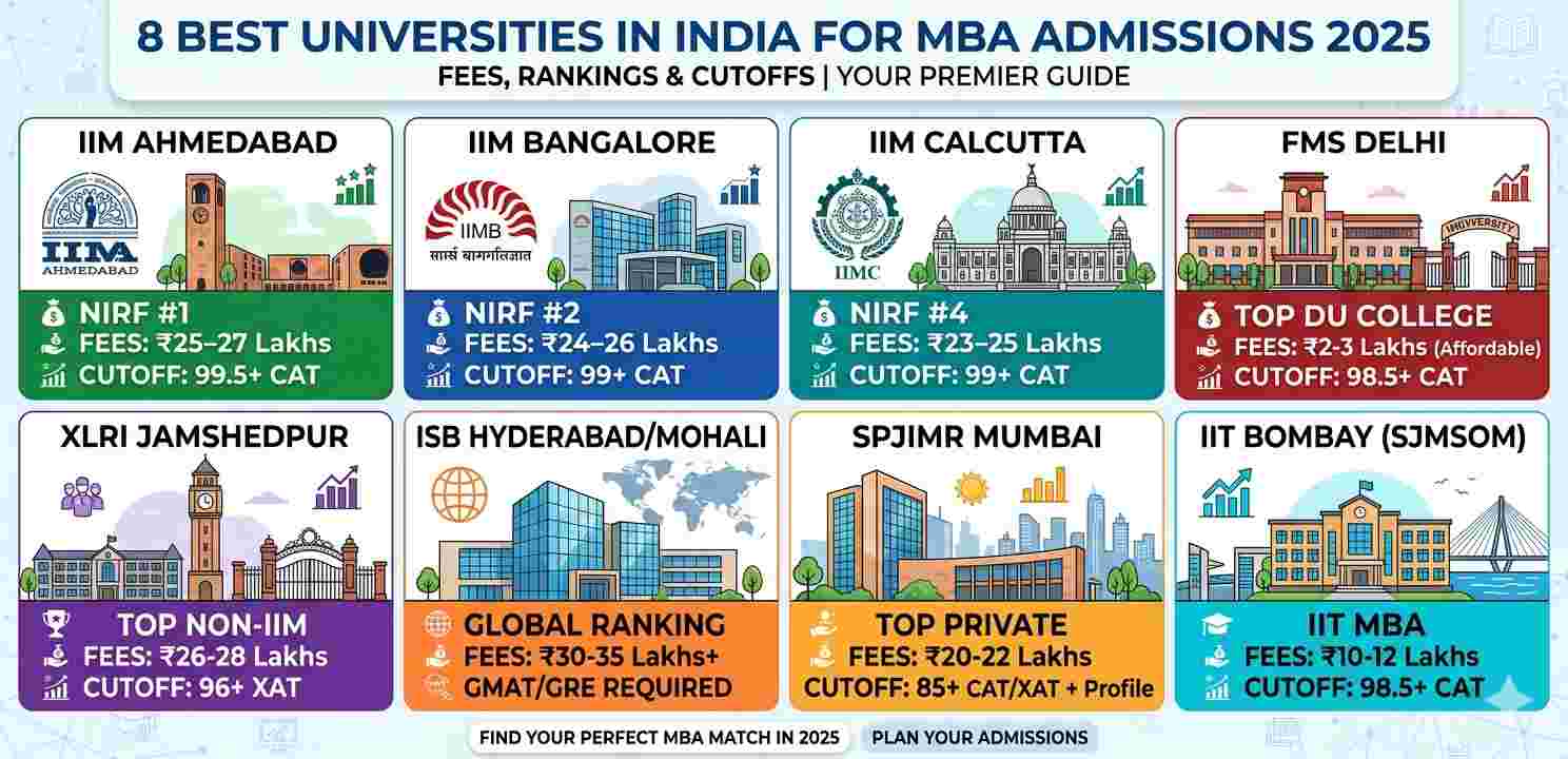 8 Best Universities in India for MBA Admissions in 2025 (Fees, Rankings & Cutoffs)