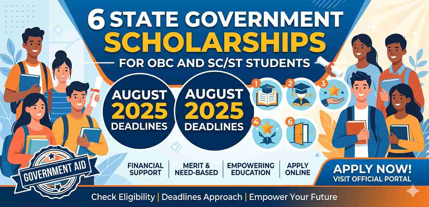 6 State Government Scholarships for OBC and SC/ST Students with August 2025 Deadlines — Amazing Benefits and Eligibility Guide
