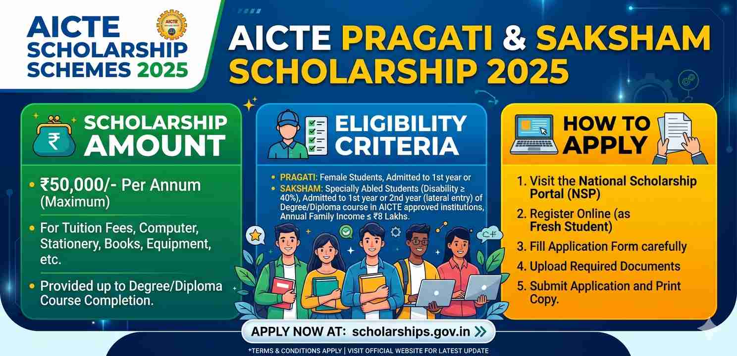 AICTE Pragati and Saksham Scholarship 2025: 7 Important Facts on Amount, Eligibility and Application Process