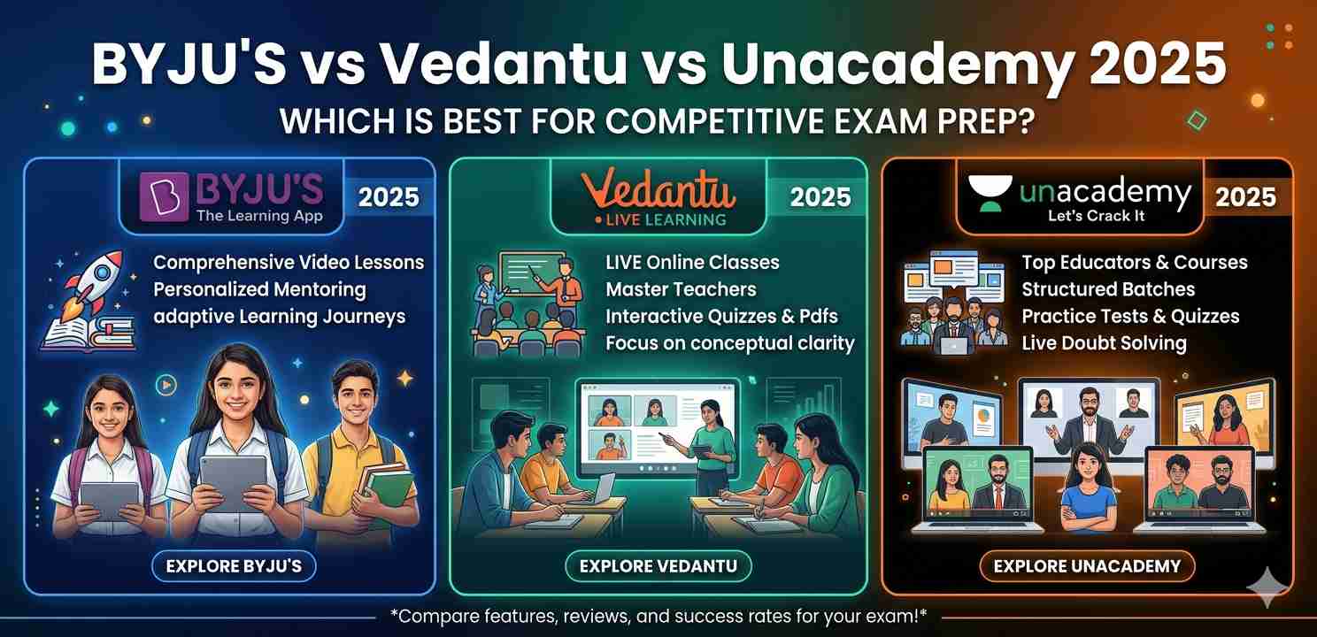 BYJU’S vs Vedantu vs Unacademy 2025: Complete Guide to the Best Competitive Exam Prep Platform