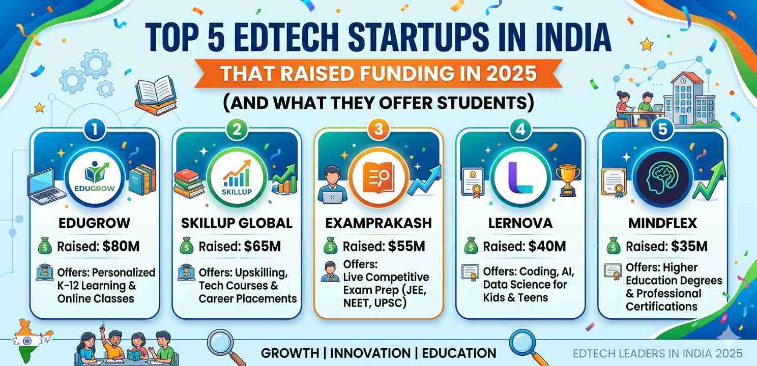 Top 5 EdTech Startups in India That Raised Funding in 2025 (and What They Offer Students)